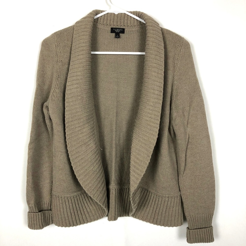 Talbots Petites Cardigan Sweater Brown Open Front